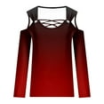 thumbnail image 5 of Htigea Women Cold Shoulder T-Shirts V-Neck Criss Cross Long Sleeve Tops Casual Loose Tunic Tees Fashion Gradient Color Shirts Wine M, 5 of 5