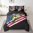thumbnail image 2 of 7 Pcs Comforter Set Queen Size, Bass Big Pike Fish Bed In A Bag With Flat Sheet And Fitted Sheet For Teen, Hunting And Fishing American Flag Bedding Set With Pillowcases & Shams, Black, 2 of 5