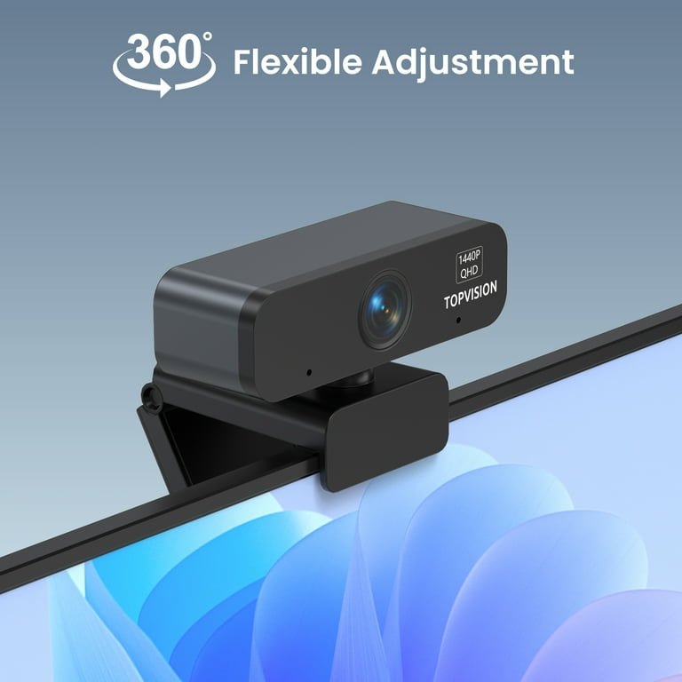 TOPVISION 2K Webcam with Tripod Stand, Black, Built-In Microphone