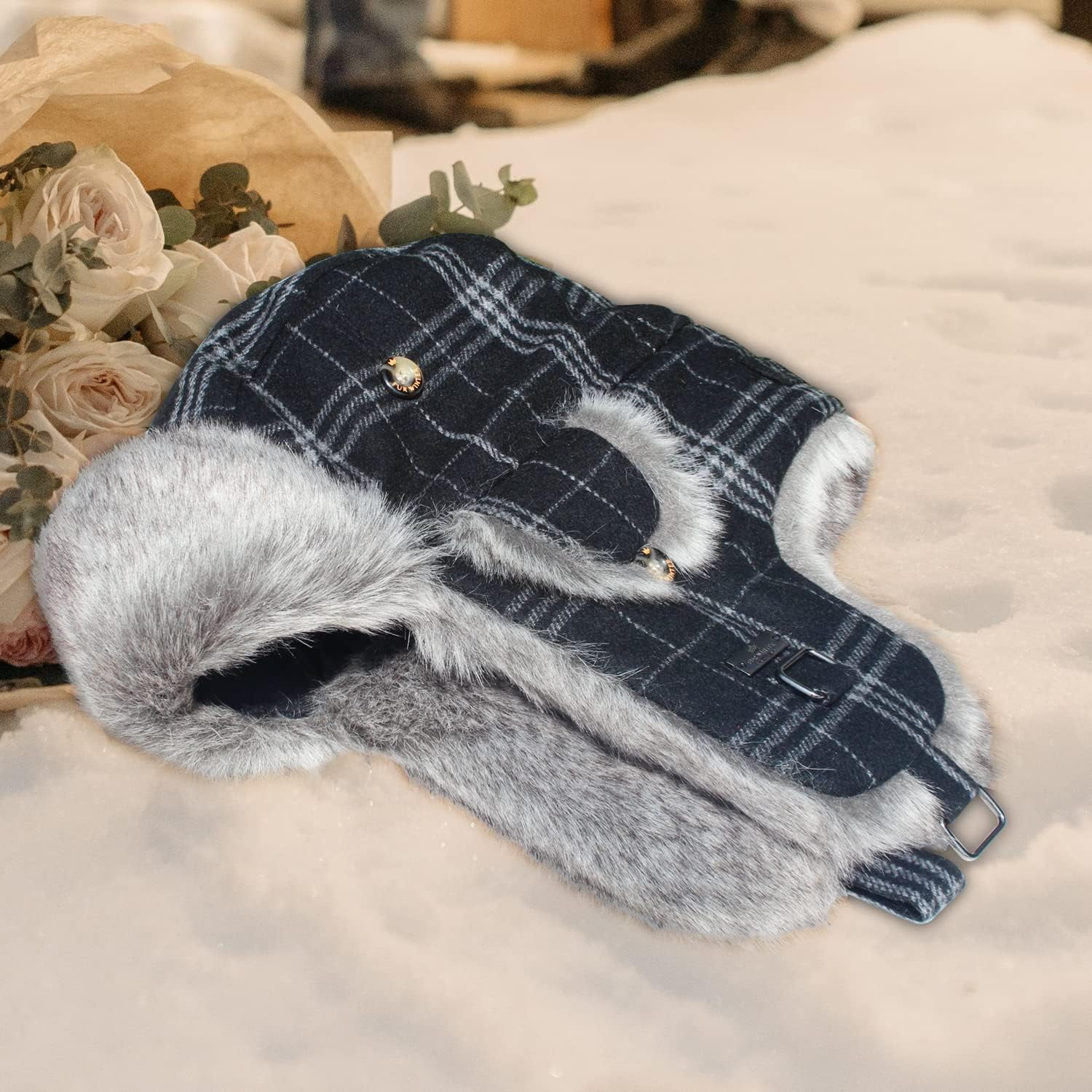 Fur Winter Trapper Hat,Wool Faux Fur Aviator Ski Trapper Trooper Pilot Snow Eskimo Hat with Ear Flaps for Men & Women