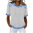 thumbnail image 3 of Cutuoiiu Short Sleeve Sweatshirts for Women Daily Printing Denim Patchwork Lapel Waffle Summer Clothes Gifts, 3 of 5