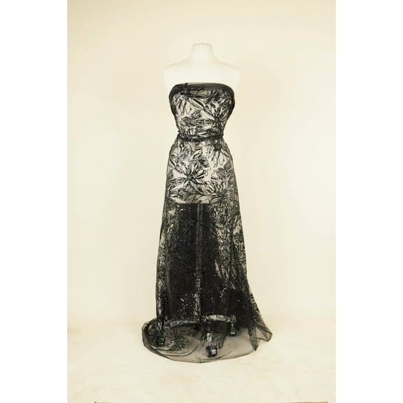 Zelouf Wave Sequin Embroidery Mesh , Sewing, DIY, Crafts Fabric by the Yard, Black/black, 3 Yard