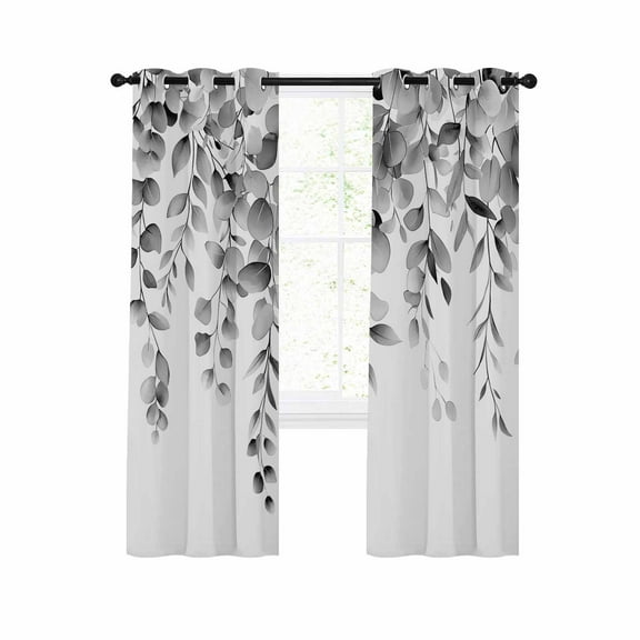 Grey Eucalyptus Blackout Curtains 84 Inches Long for Bedroom, Botanical Leaves Aesthetics Flowers Thermal Insulated Room Darkening Black Out Window Curtain Panels Grommet Drapes for Living Room