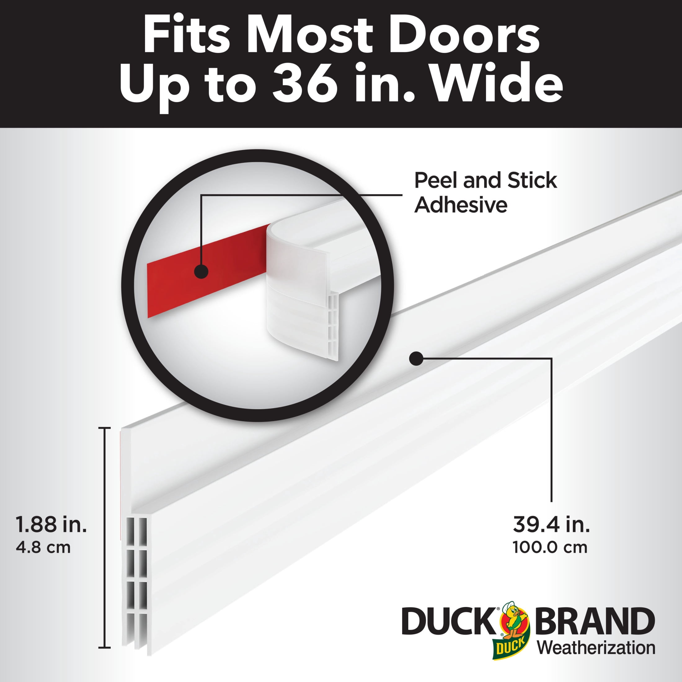 (4 pack) Duck Brand, 1.88 Inch X 39.4 Inch White Self-Adhesive Rubber Door Bottom Sweep, Blocks Drafts