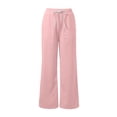 thumbnail image 6 of RUTAYY Women's Pants Wide Leg Solid Color Drawstring Waist Side Pockets Relaxed Fit Fashion Trousers Pink, 6 of 6