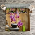thumbnail image 3 of Ambesonne Spa Quilted Bedspread Set 3 Pcs, Warm Stones and Flowers, King Size, Purple Black and Green, 3 of 3