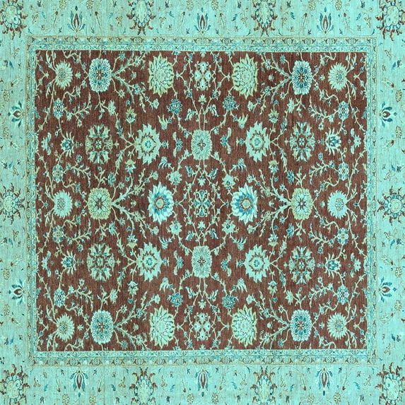 Ahgly Company Indoor Square Oriental Light Blue Traditional Area Rugs, 8' Square