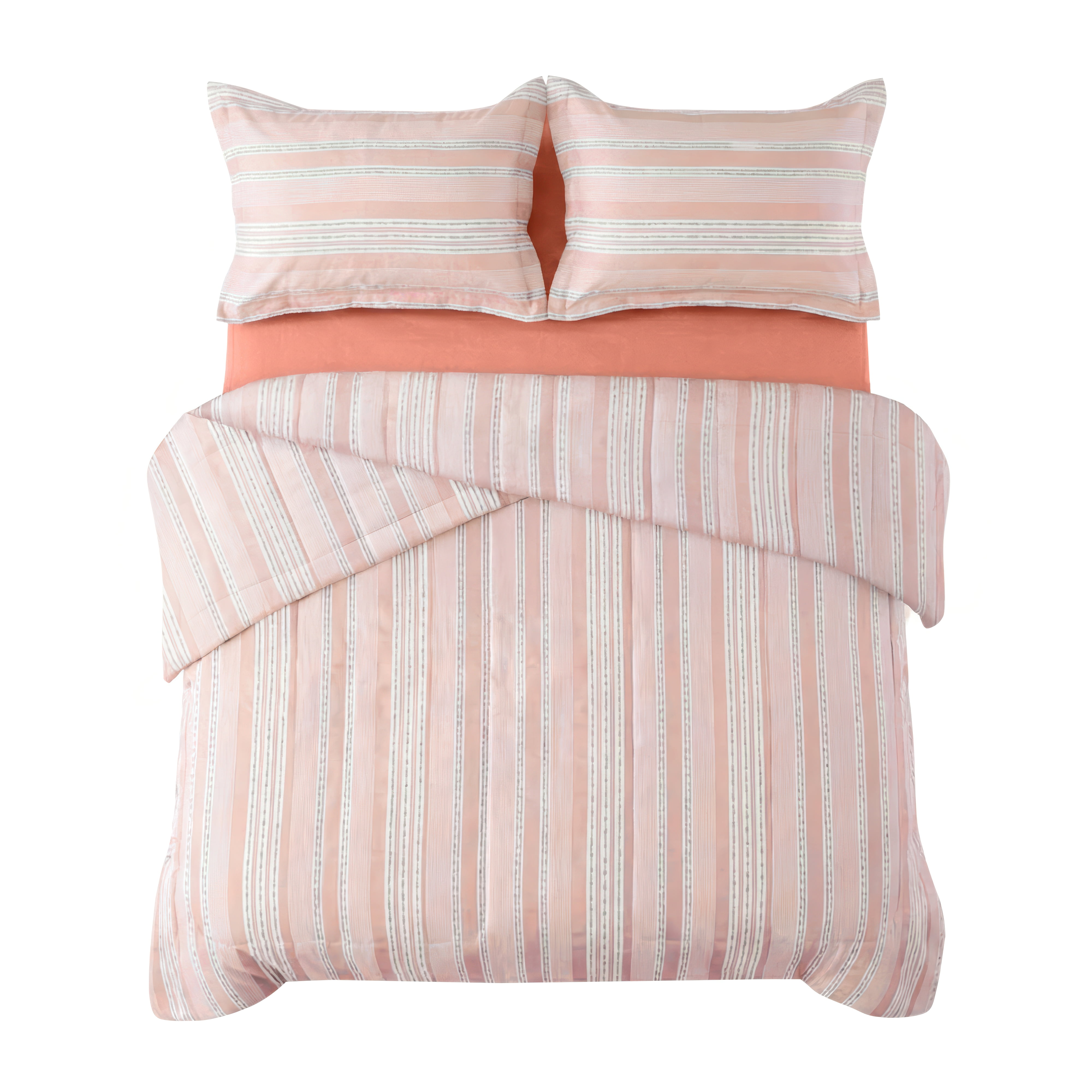 Mainstays All in One Reversible Comforter and Sheet set- 7 Piece, Full, Orange Stripe
