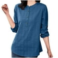 thumbnail image 2 of Trushirt Womens Tops Long Sleeve Casual Fall Winter Crew Neck Solid Cotton and Linen Blue Going Out Tops for Women Size 3XL, 2 of 9