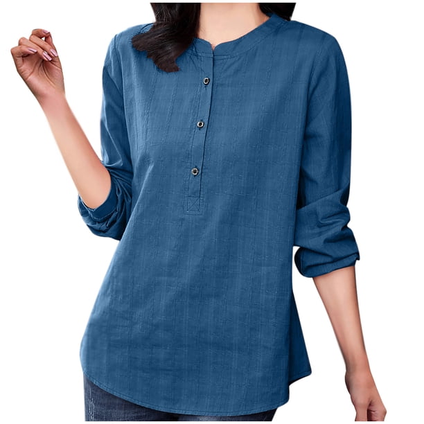 Vestidos Casuales Para Mujer, Blusas De Mujer De Moda Camisa suelta de lino y algodón para mujer