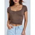 thumbnail image 4 of Caoirhny Women T-shirt, Low-cut Short Sleeve Pleated Solid Slim Fit Summer Tops for Casual Daily, 4 of 9