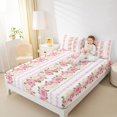 thumbnail image 4 of Feelyou Pink Rose Floral Bed Sheets for Girl, Western Bohemian Flower King Sheets, Chic Stripes Lines Sheet Set, Super Cozy Room Decor, 4pcs, 4 of 7