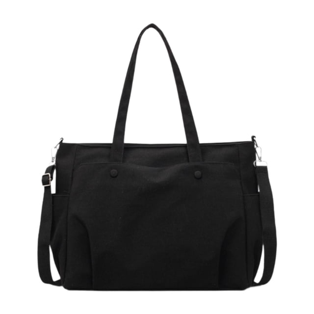 Bolso para portátil, bolso de compras grande con cremallera, bolso tote para la escuela, viajes y playa. Negro