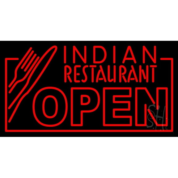 Red Indian Restaurant Open LED Neon Sign 13 x 24 - inches, Clear Edge Cut Acrylic Backing, with Dimmer - Bright and Premium built indoor LED Neon Sign for restaurant window and interior decor.