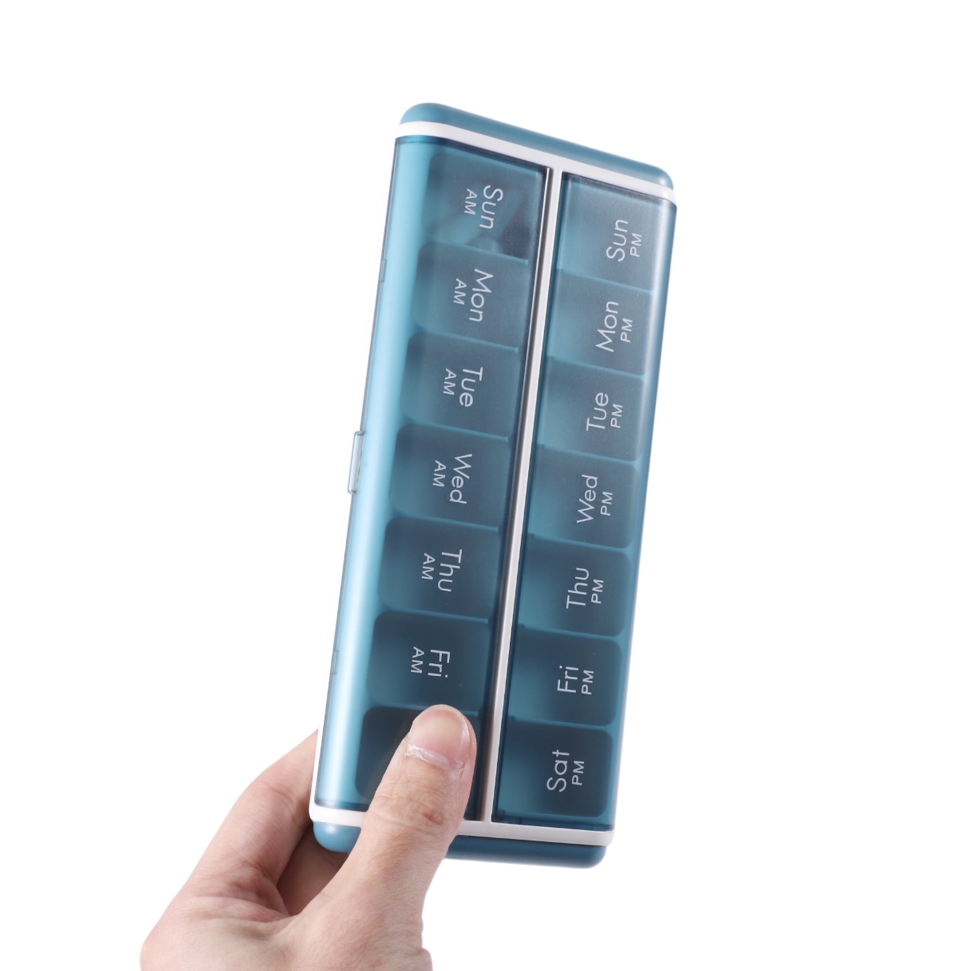 Unique Bargains 14 Grids Double Row Pill Case for Travel 1 Pc Blue