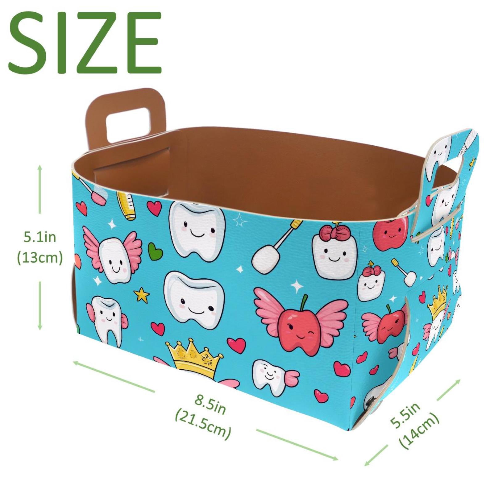 Wing Tooth Storage Basket Collapsible Storage Bin, PU Foldable Basket Convenient Box Storage Organizer with Handles for Shelves Office Bedroom Closet Nursery Toys Laundry