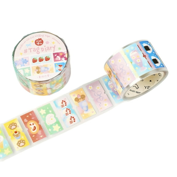 Glittered Die Cut Paper Tape Scrapbooking Decorative Tape Pre-cut Cartoon Sticker For Journal Notebook Photo Album Phone