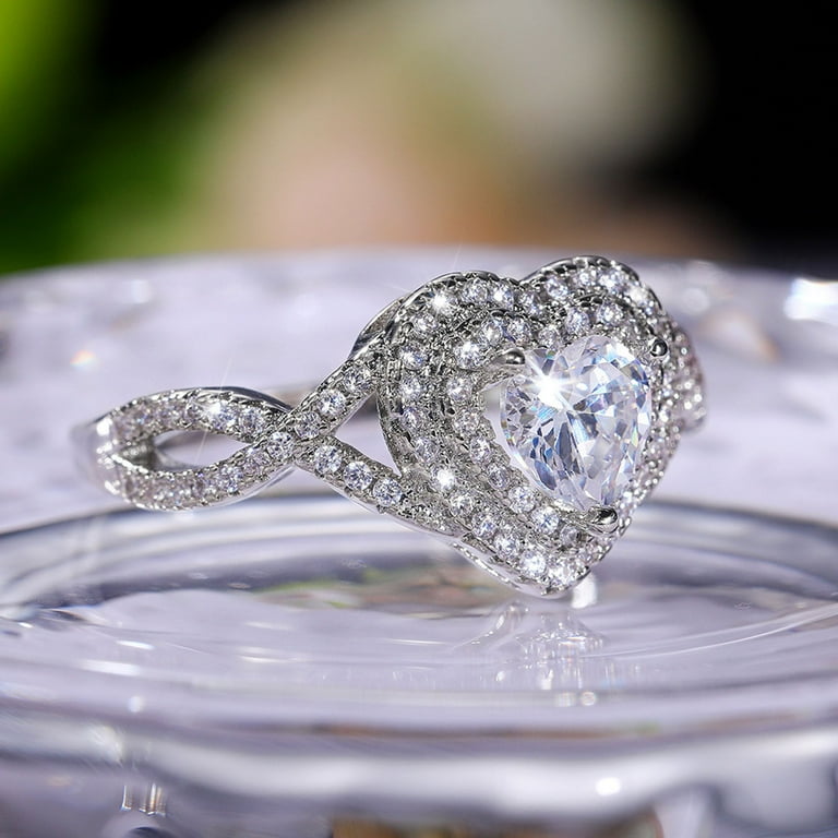 Botrong Ladies Fashion Love Diamond Fashion Creative Heart Shaped Female Ring Jewelry Family Gifts for Girls on Clearance