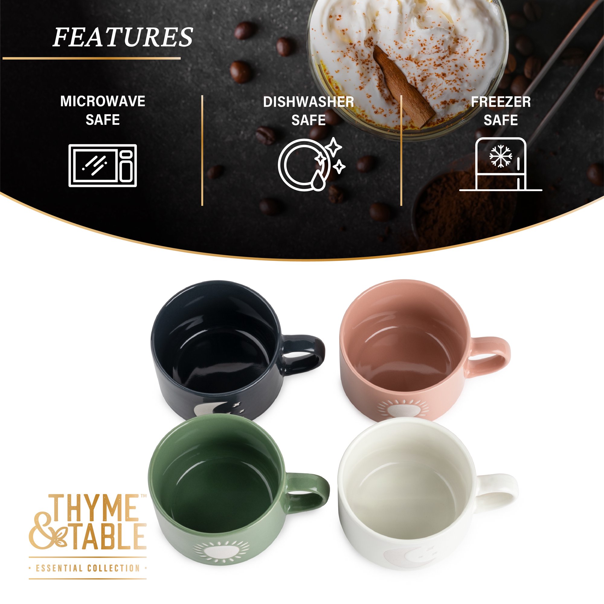 Thyme & Table Stackable Ceramic Coffee Mug, 11 fl oz, 4Pack itusts