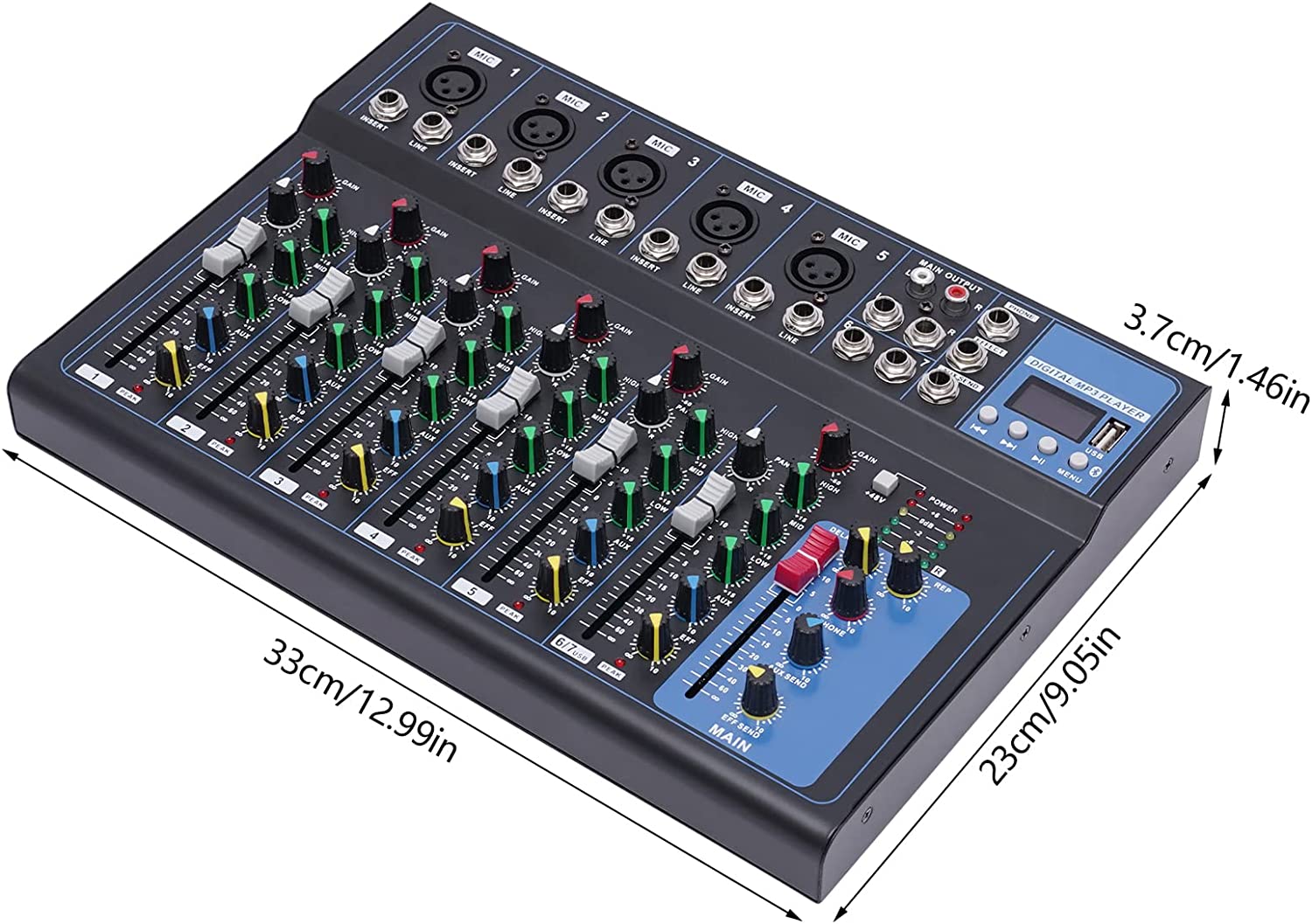 Miumaeov Portability 7-channel Mixer with Monitor Function LCD Display Multi-interface