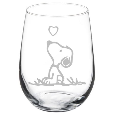 Wine Glass Cute Dog with Heart (Stemless, 17oz), Clear