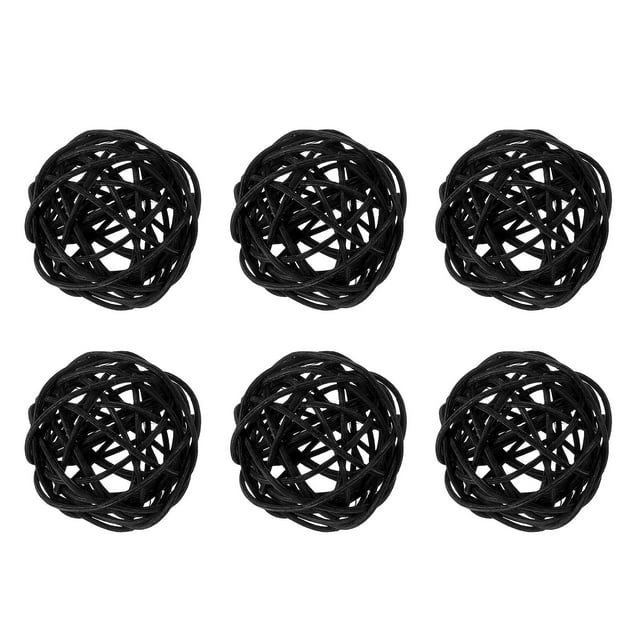 Uxcell 6 Pcs Bolas de Mimbre de Ratan de 2 Pulgadas, Bolas Decorativas para Rellenos de Jarrones para Bodas, Centro de Mesa, Decoración del Hogar, Negra