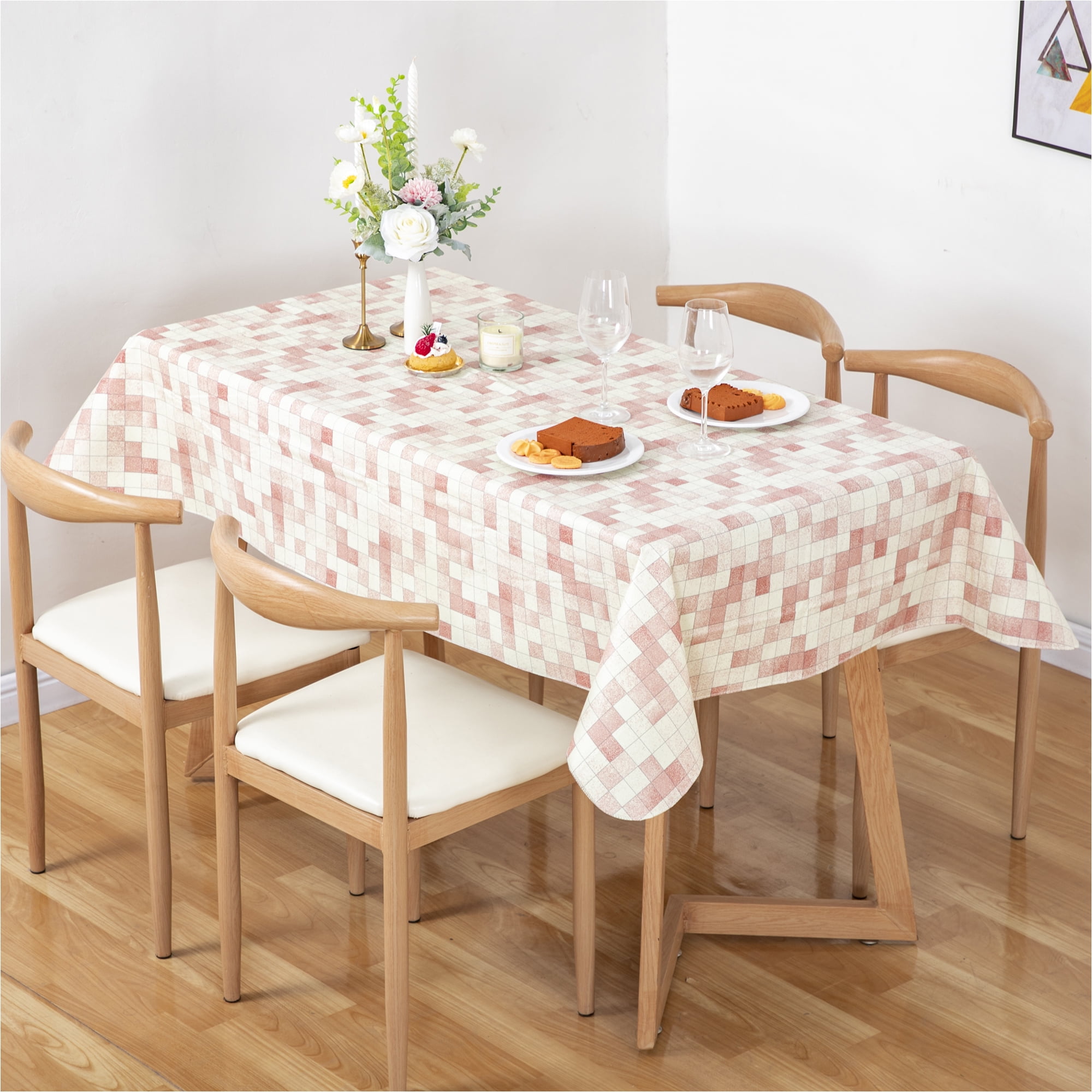 RAY STAR Checkered Tablecloth 60x84 inch Flannel Backing 100% Waterproof & Heavy Plastic Table Cover for Dining, Party, Farmhouse Dec.