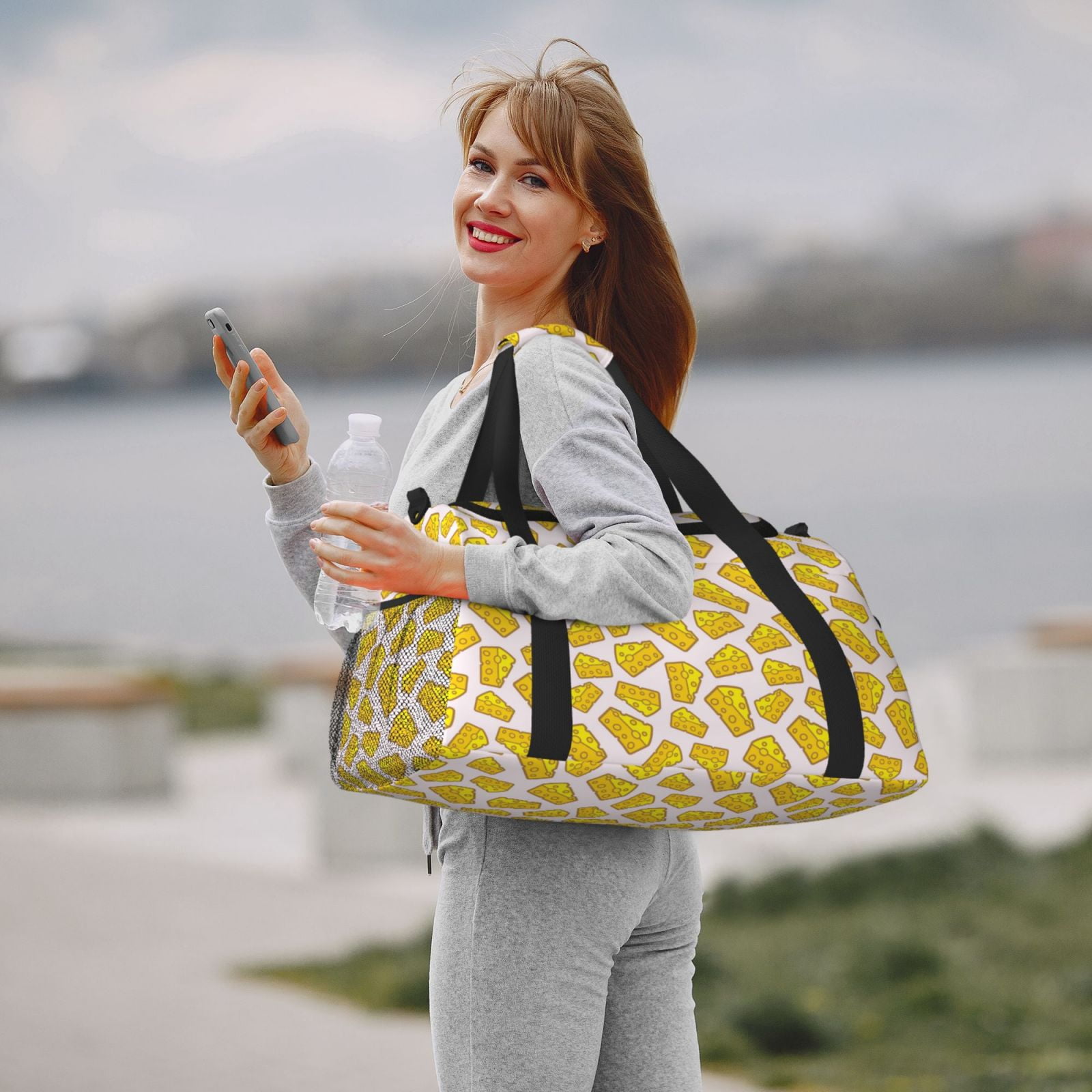 Fuzoiu Cheese Print Travel Duffle Bag,Carry On Tote Bags,Duffel Bag,Sport Gym Bag, Hospital Bag for Labor and Delivery, Overnight Bag,Luggage Bag