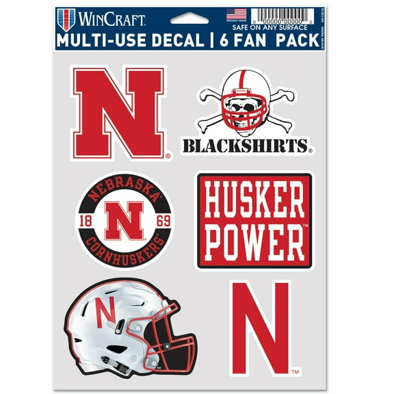 NCAA Nebraska Prime 5" x 7.75" Six Fan Decal