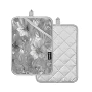 2 Pack Pot Holders for Kitchen Heat Resistant Hot Pads Sets for Cooking Baking Silver Metal Flower Pattern