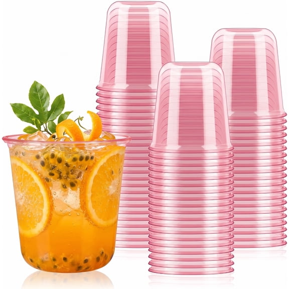 12oz Pink Plastic Wine Glasses, 50 Pcs Shatterproof Stemless Cups BPA-Free Disposable Tumblers for Weddings, Birthdays, Cocktail Parties