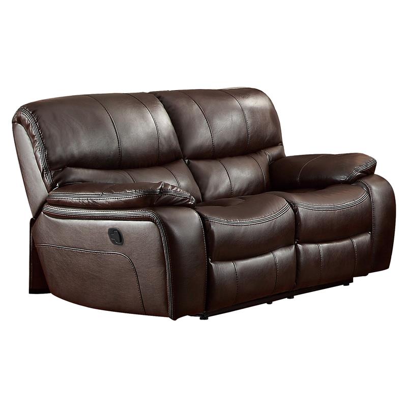 Pemberly Row Traditional Faux Leather Double Reclining Loveseat in Dark ...