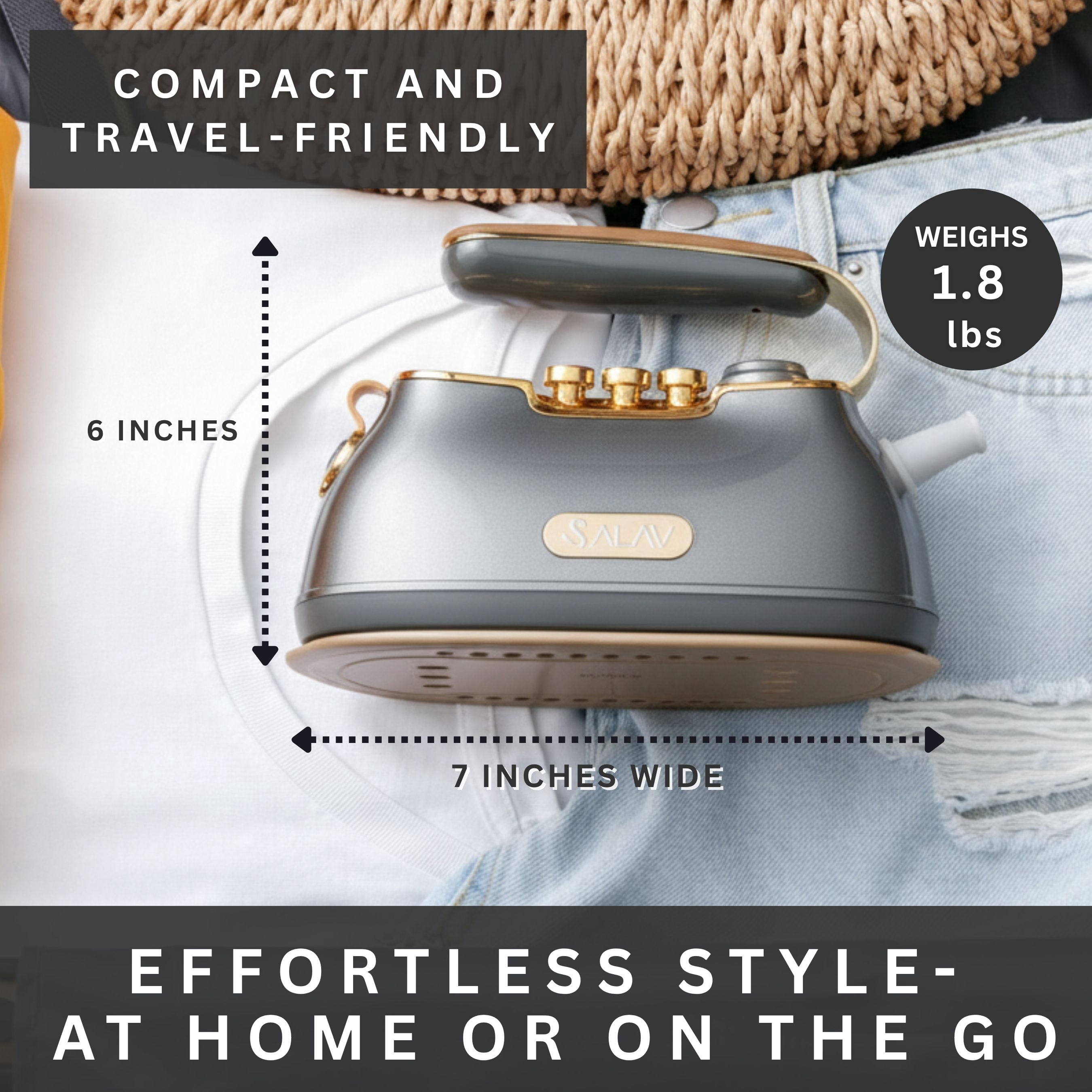 SALAV® Retro Edition Duopress Steamer and Iron with Ceramic Coated Plate, Titanium