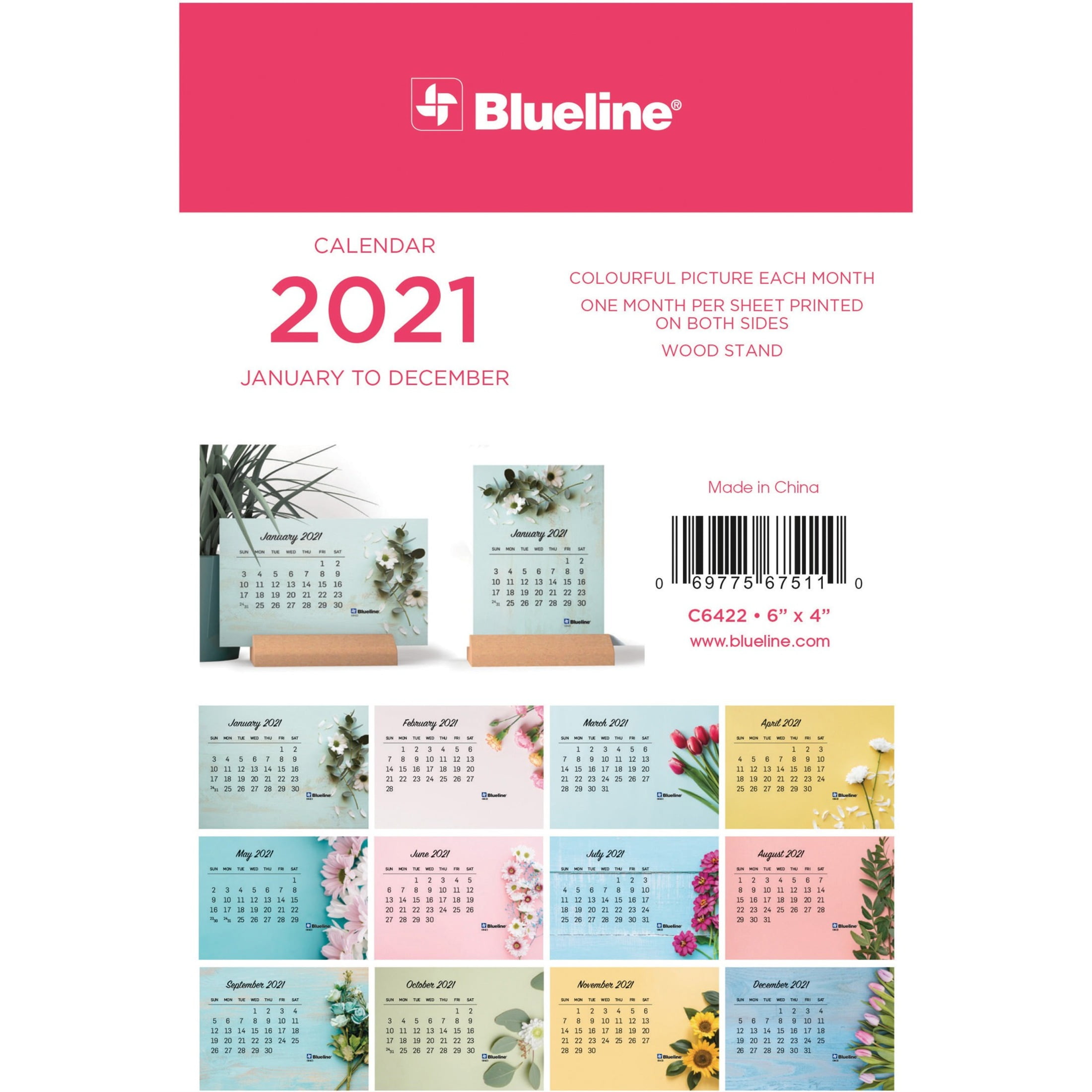 Blueline Wood Base Desk Calendar