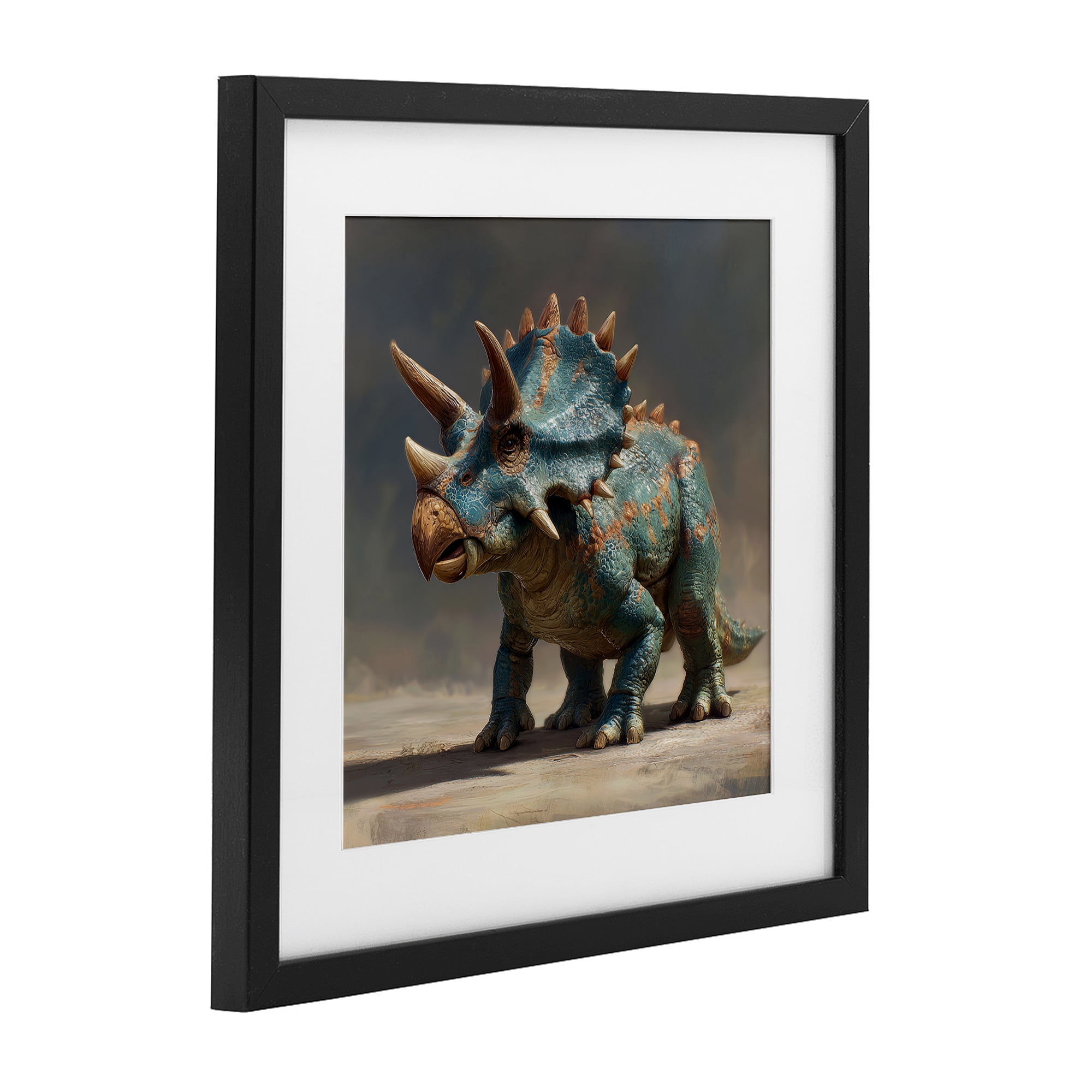 Stupell Industries Horned Triceratops at Sunrise Black Framed Print Under Glass, design by Wumples