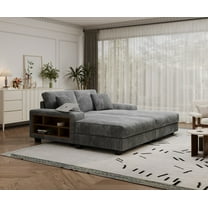 Aukfa 79.5" Oversized Double Chaise Lounges Sofa, Plush Corduroy Sectional with Storage Armrests, Memory Foam Loveseat Sleeper Sofa Couch for Living Room/Bedroom, Gray