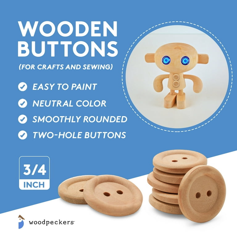 Unfinished Wooden Buttons for Crafts and Sewing 3/4 inch Bulk Pack of 25  Decorative Buttons by Woodpeckers