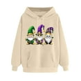 thumbnail image 3 of VBTAPA Womens Mardi Gras Hoodie Funny Cute Gnome Graphic Printed Long Sleeve Drawstring Hooded Sweatshirt Carnival Pullover Hoodies Parade Party Sweatshirts Khaki XL, 3 of 4