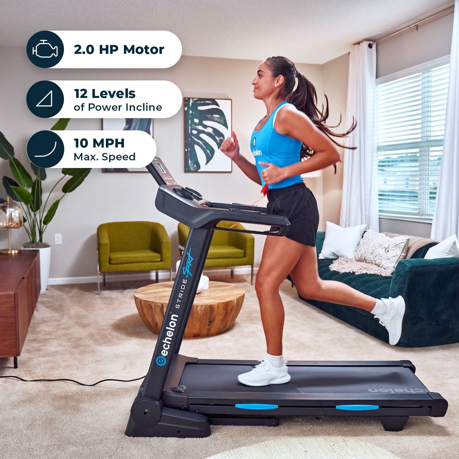 Tapis roulant pliable Echelon Stride-30 Sport pour la course et la marche, design compact