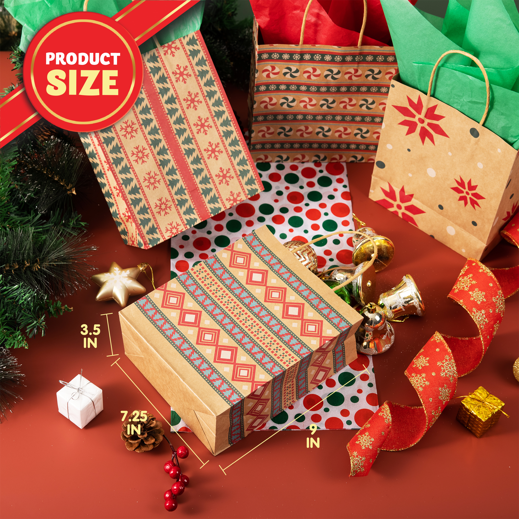 Joyfy Christmas Kraft Gift Bags With Handles - 24 Pack photo 4