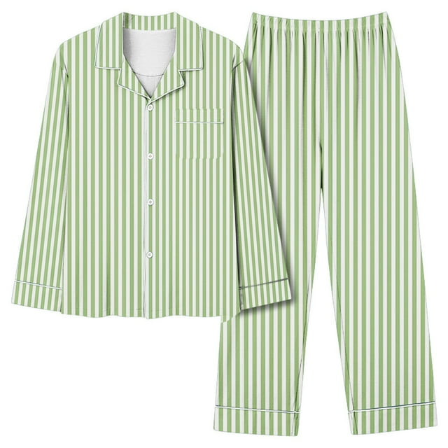 Timdgard Womens Pajamas Outfits Striped Lapel Button down Shirts Pants Lounge Sets Fall Loose Sleepwear