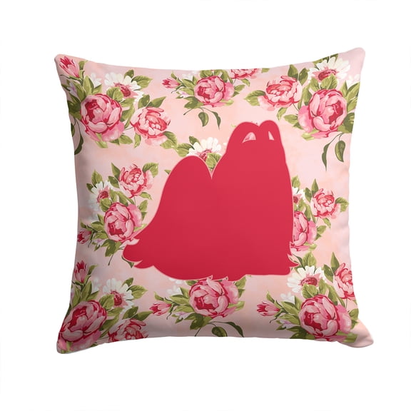 Maltese Shabby Chic Pink Roses Fabric Decorative Pillow