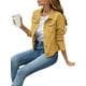 thumbnail image 2 of TRKIYQC Chaqueta de mezclilla ajustada básica para mujer, manga larga, color sólido, casual, con botones, bolsillo en el pecho, blusas vaqueras TRKIYQC moda, 2 of 5