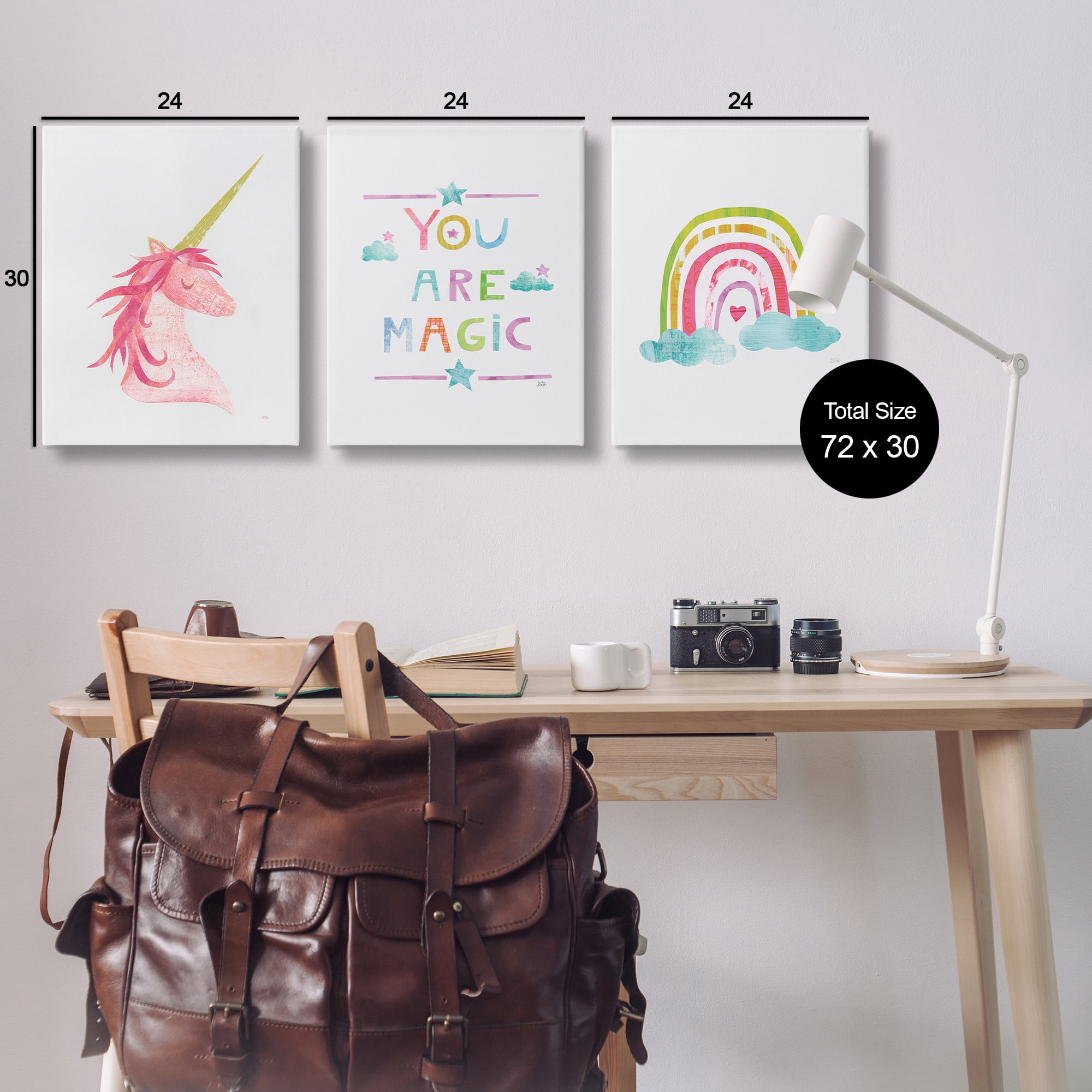 Stupell Industries You Are Magic Rainbow & Unicorn Art for Kids Painting Gallery Wrapped Canvas Art Print Wall Art, 24 x 30, Set of 3