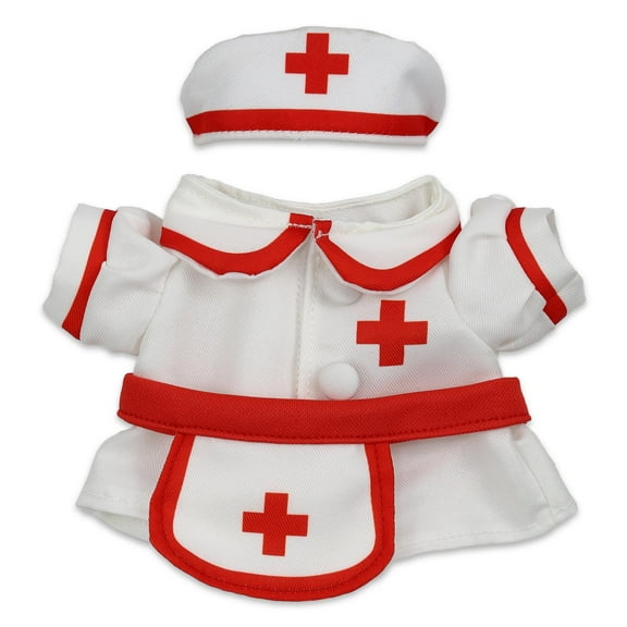 DolliBu Nurse Stuffed Animal Dress Up Set - Red Hospital Outfit with Cap and Nurse Dress Costume - Pretend Play Accessories for Teddy Bears - Large For 8 to 10 Inch Plush Toys