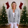 thumbnail image 3 of Women's Sweater Cute Fun Printing Sweater Fall And Winter Long Sleeve Knitted Sweater for Fall Winter Solid Color Basics,Gray,L, 3 of 7