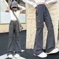 thumbnail image 2 of VBEWZET Kids High Waist Flare Cargo Pants, Elastic Waist Wide Leg Bootcut Trousers, Spring Summer Casual Pants for Girls Grey 13-14 Years, 2 of 9