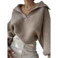 thumbnail image 2 of Women Long Sleeve Sweaters Oversized Stretch Fitted Pullover Sweater Ribbed Solid Color Knit Jumper Tops Khaki S, 2 of 8