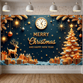 thumbnail image 5 of Golden Decor Christmas Banner Reindeer Design Holiday Backdrop Gift Boxes Snowflake Pattern New Year Background for Christmas Celebration New Year Party Indoor Decoration, 5 of 9