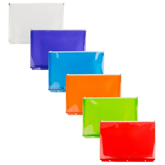 JAM Paper Plastic 3 Hole Punch Zip Envelopes, 9 3/4 x 13, Assorted Multicolor, 6 per Pack